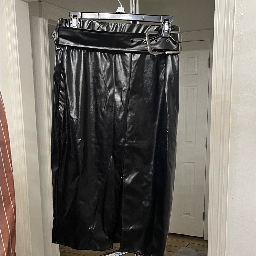 STYLEWE Black Leather Pencil Skirt with Belt